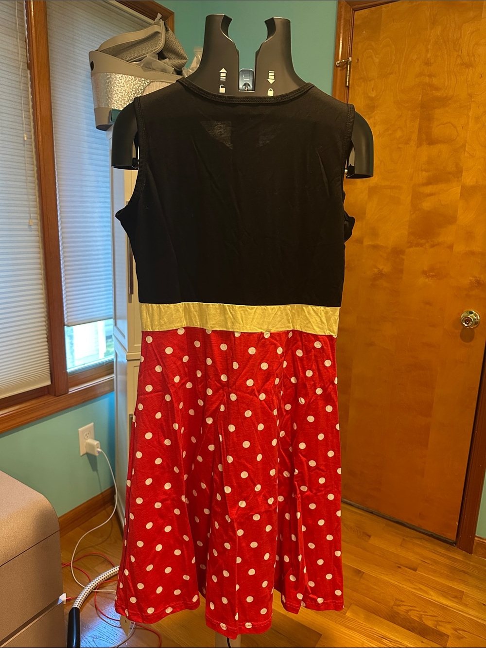 Minnie Mouse like Sleeveless Dress with Red Polka Dot Skirt and Cream Waist - Picture 2 of 3